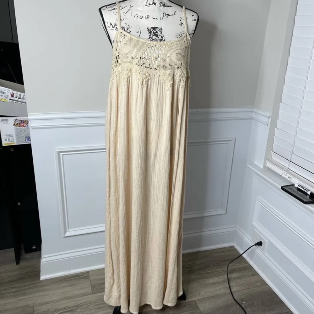 Free People Cream Crochet Maxi Duster